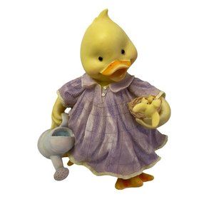 Duck Holding‎ Watering Can and Basket of Birds Figurine 7 1/2"